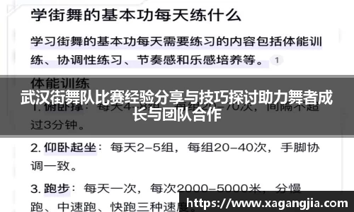 武汉街舞队比赛经验分享与技巧探讨助力舞者成长与团队合作